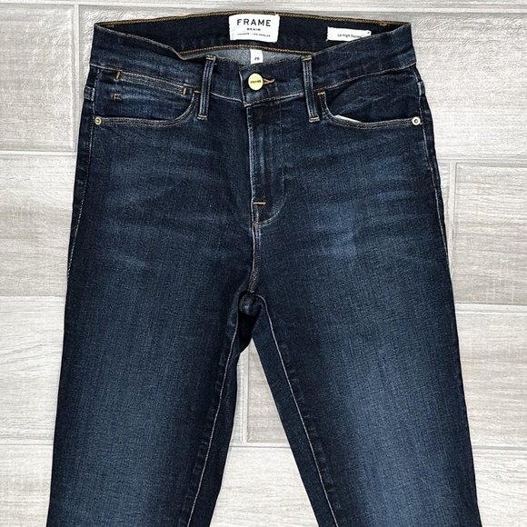 Frame Le High Mid-Rise Skinny Jeans in Harvard Dark Wash Denim Women's Size 26 - Picture 6 of 11